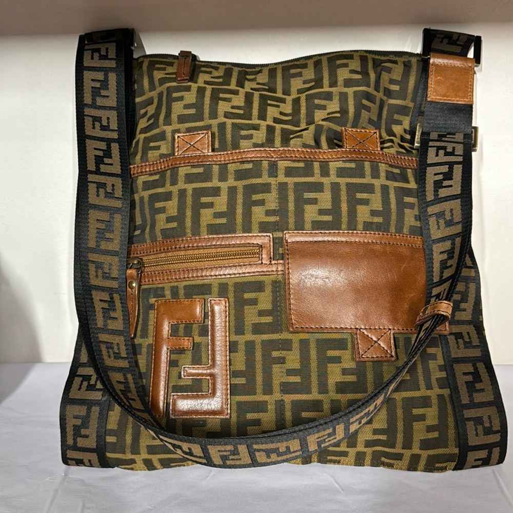 Vintage FENDI monogram canvas, Crossbody bag. W/COA.